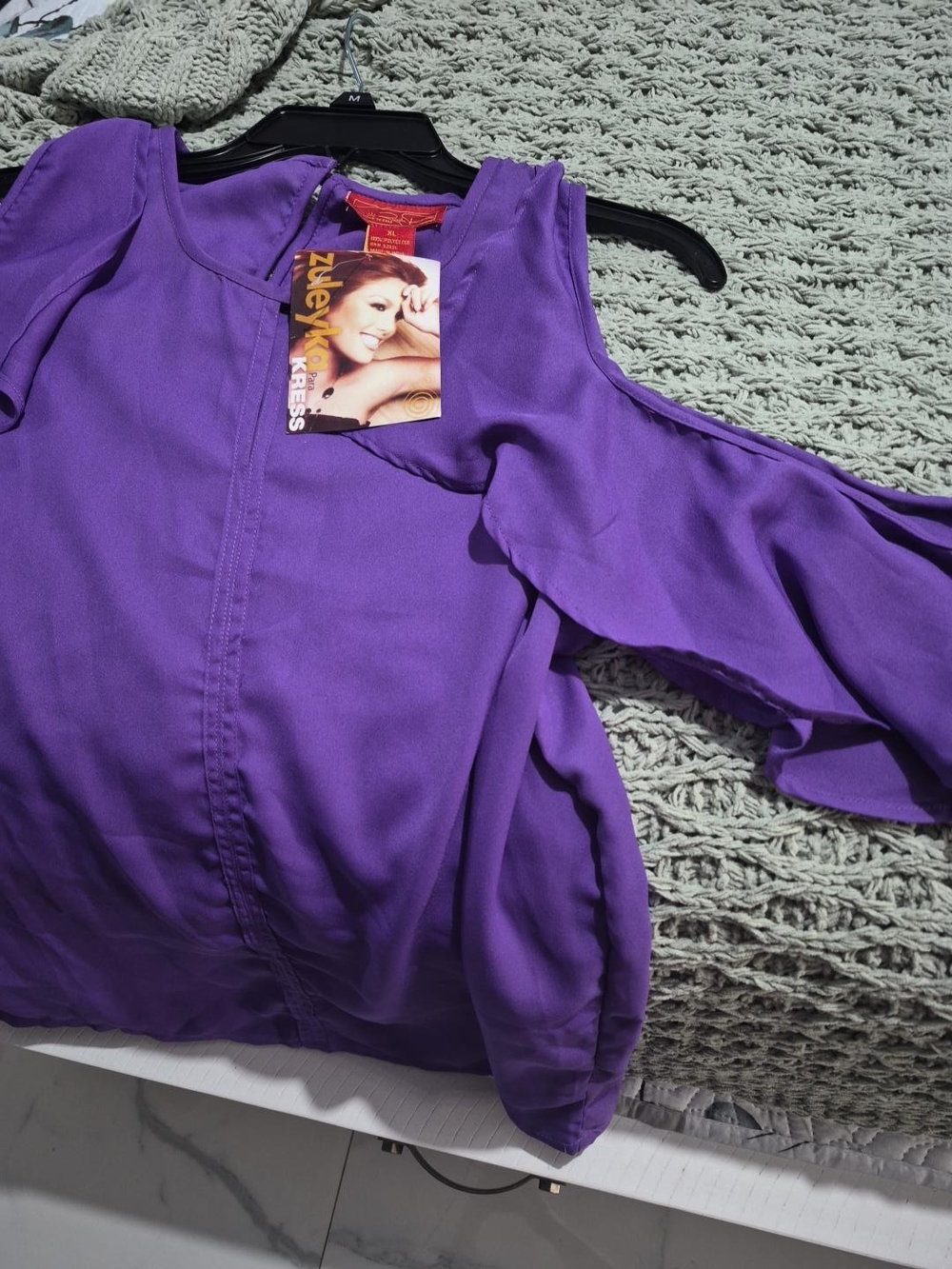 Cold-Shoulder Ruffle Blouse - Purple - Picture 2 of 3